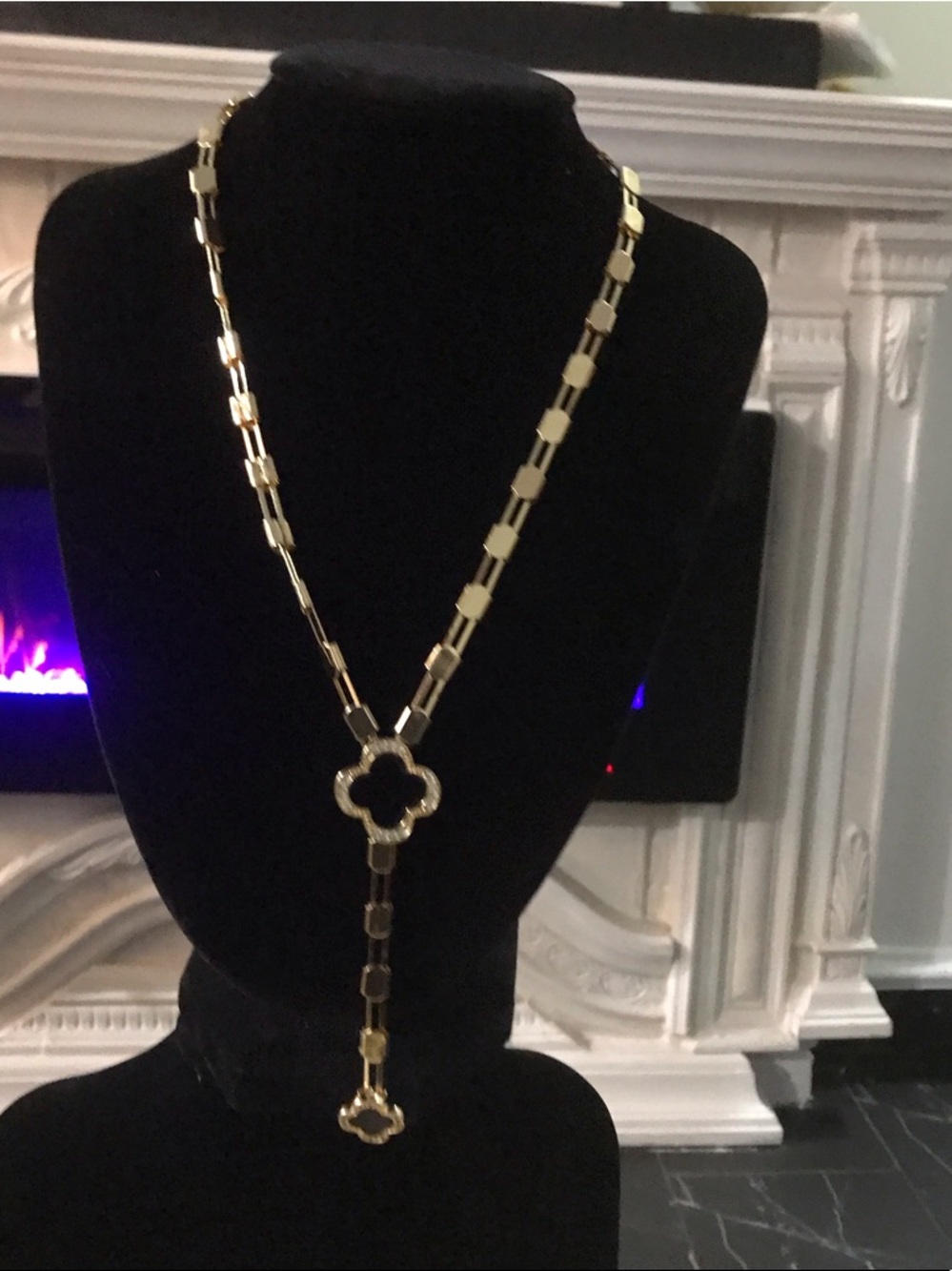 Elegant Gold-Tone Clover Lariat Necklace - Women Jewelry